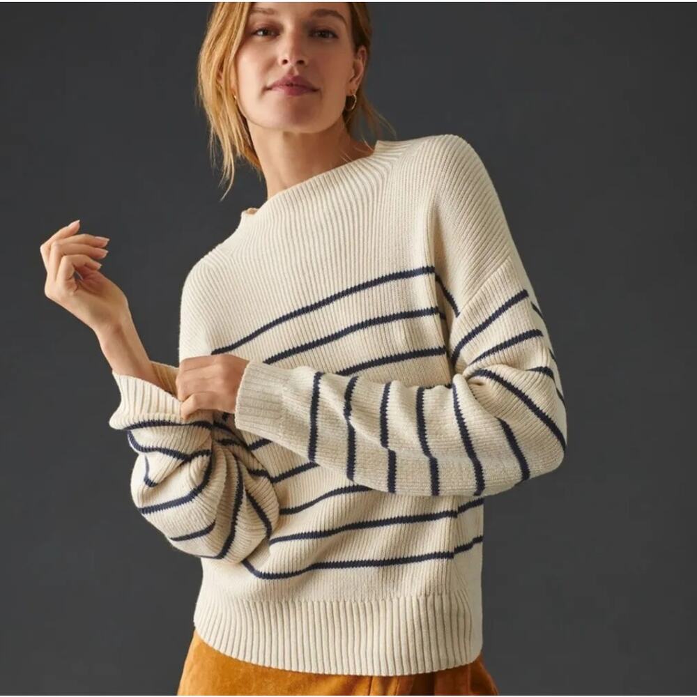 Maeve Anthropologie Striped Mock Neck Sweater NWT